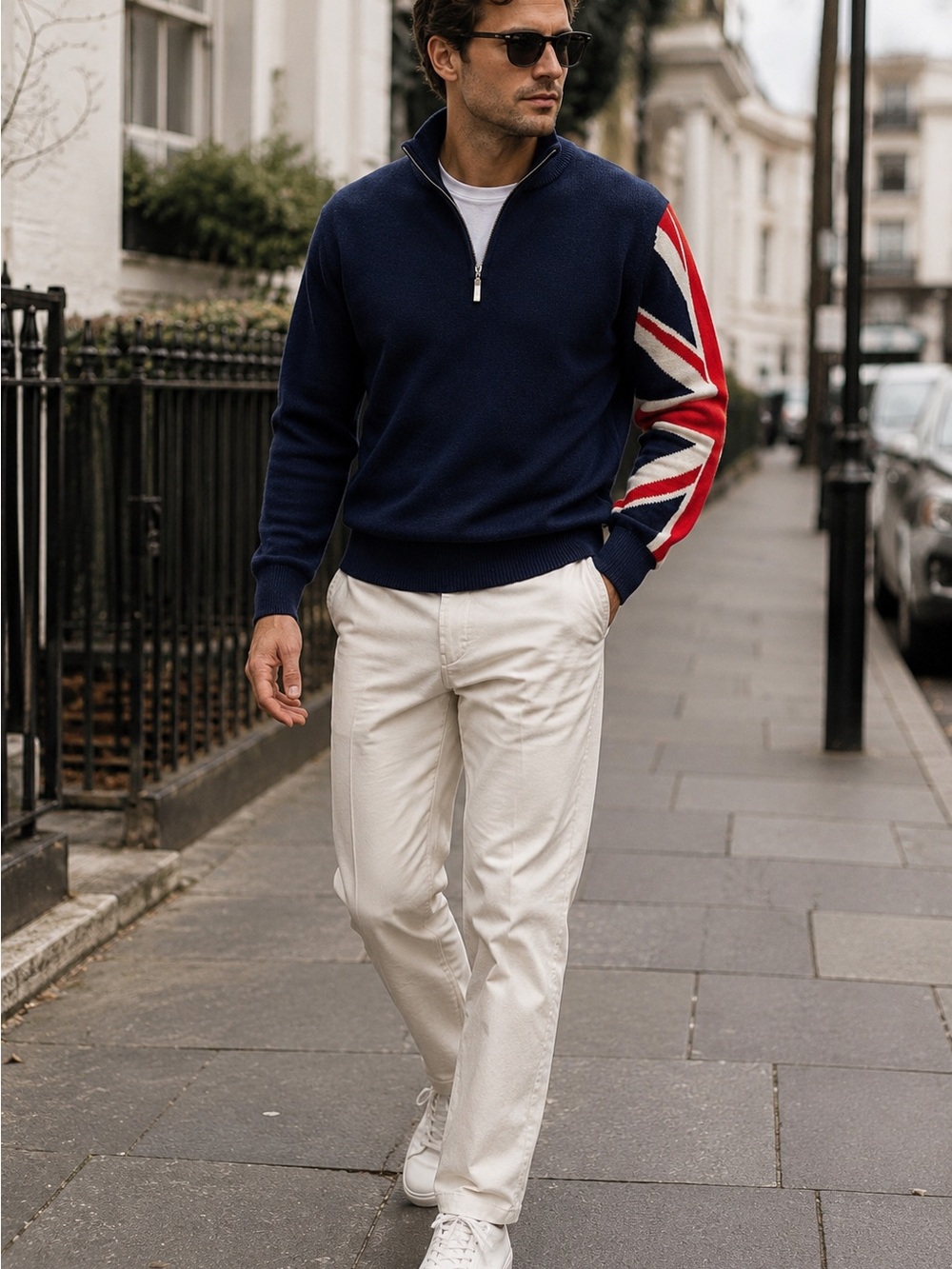 100% Lambs Wool Sweater Men's Large Union Jack Navy Scotland British Flag